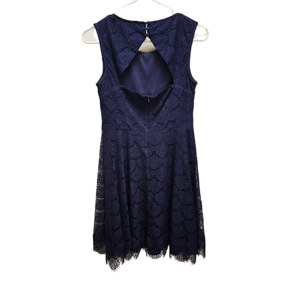 Jessica Simpson Navy Fit and Flare Lace Dress with Back Cutout - Picture 3 of 4